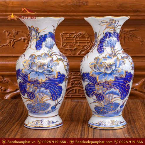 Lọ Hoa Men Lam Vẽ Vàng 24K Cao Cấp GS714
