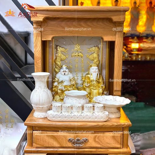 Mẫu bàn thờ Ông Địa đơn giản gỗ sồi TT607