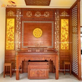 Mẫu không gian phòng thờ đẹp gỗ hương đá KGT329