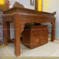 Mẫu bàn thờ gia tiên gỗ gõ kết hợp tranh trúc chỉ cao cấp BTD2083