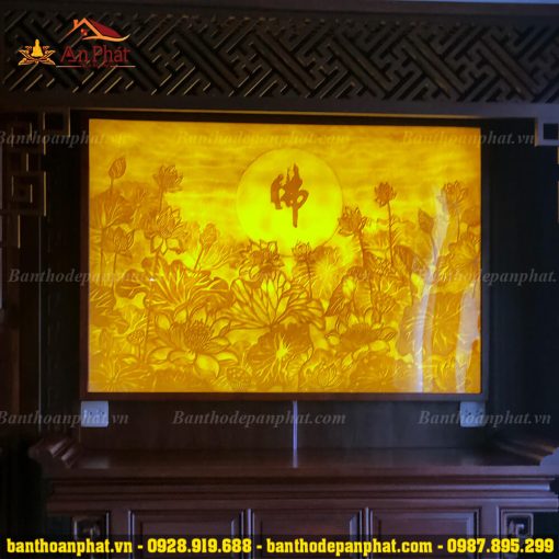 Tranh trúc chỉ phòng thờ hoa sen chữ Phúc