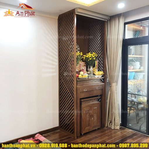 Tủ thờ hiện đại kết hợp vách ngăn cnc trang trọng