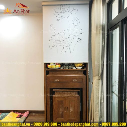 Tủ thờ chung cư hiện đại kết hợp rèm che bàn thờ