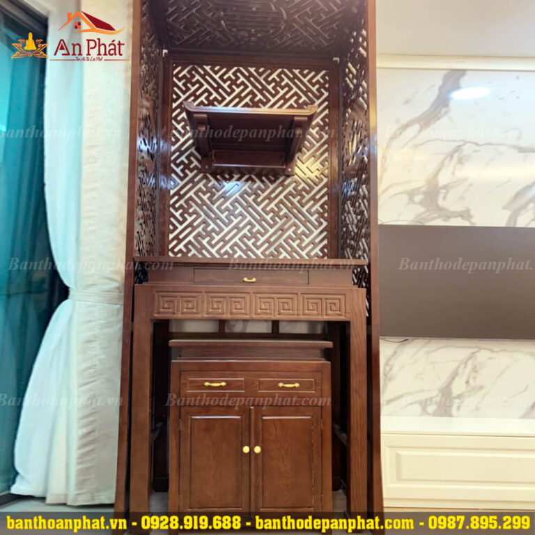 Tủ thờ chung cư kết hợp trang thờ Phật treo tường