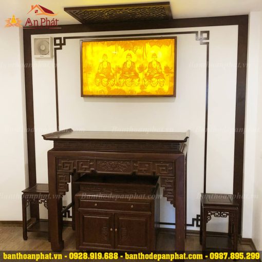 Tủ thờ kết hợp tranh trúc chỉ Tam Thế Phật đẹp