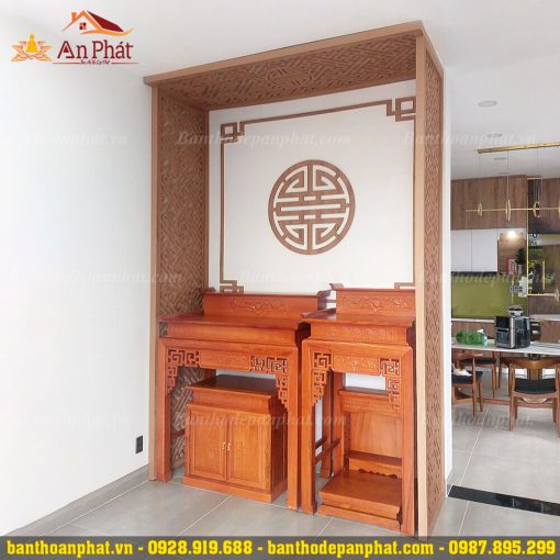 Tủ thờ Phật nhị cấp và gia tiên gỗ gõ
