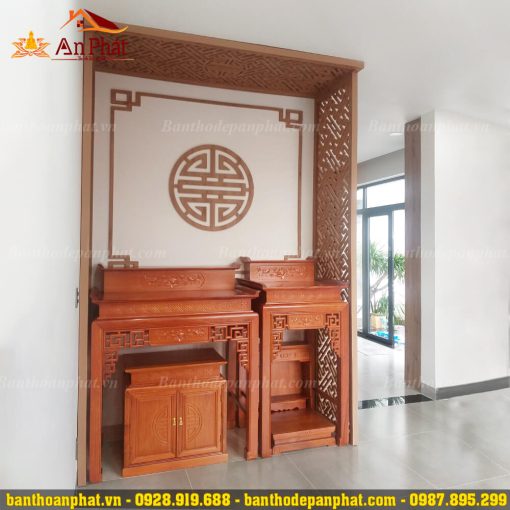 Tủ bàn thờ Phật 2 tầng và gia tiên gỗ gõ