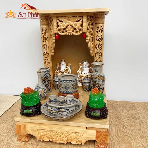 Bộ bàn thờ Thần tài mái bằng đồ thờ bằng sứ cao cấp