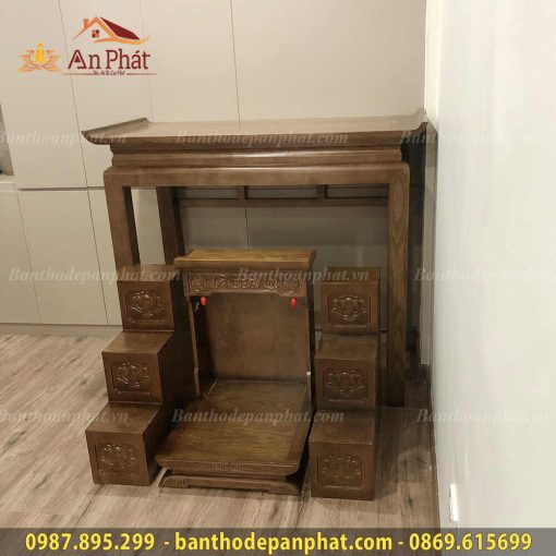 Bàn thờ thần tài ông địa mái bằng hiện đại và bục tam cấp