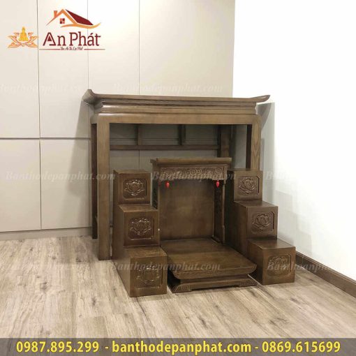 Bộ bàn thờ thần tài ông địa mái bằng hiện đại, kệ thờ, bục tam cấp