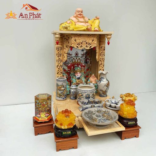 Bàn thờ thần tài thổ địa hiện đại màu trần sồi đẹp