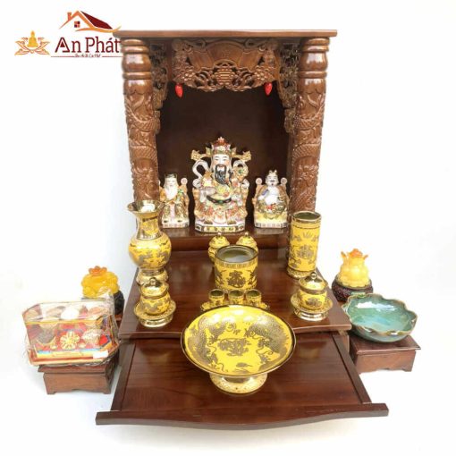 Bàn thờ thần tài thổ địa mái bằng đồ thờ bằng đồng TT674 4 Bàn thờ thần tài thổ địa mái bằng đơn giản đẹp hiện đại