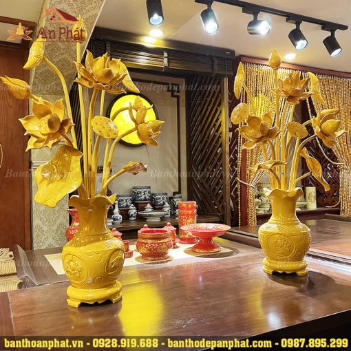 Bình gỗ hoa sen phong thủy mẫu BH3001