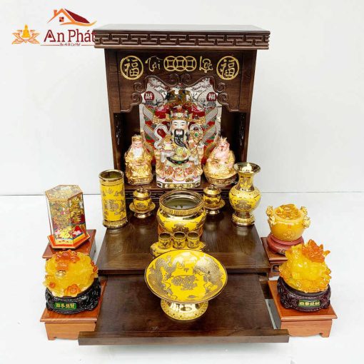 Bộ bàn thờ ông địa thần tài mái bằng hiện đại đồ thờ bằng đồng TT663 4 Bộ bàn thờ ông địa thần tài mái bằng hiện đại đồ thờ bằng đồng