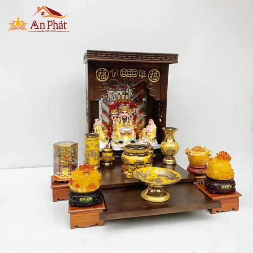 Bộ bàn thờ ông địa thần tài mái bằng hiện đại đồ thờ bằng đồng TT663 3 Bàn thờ ông địa thần tài hiện đại mái bằng (Tài Lộc)