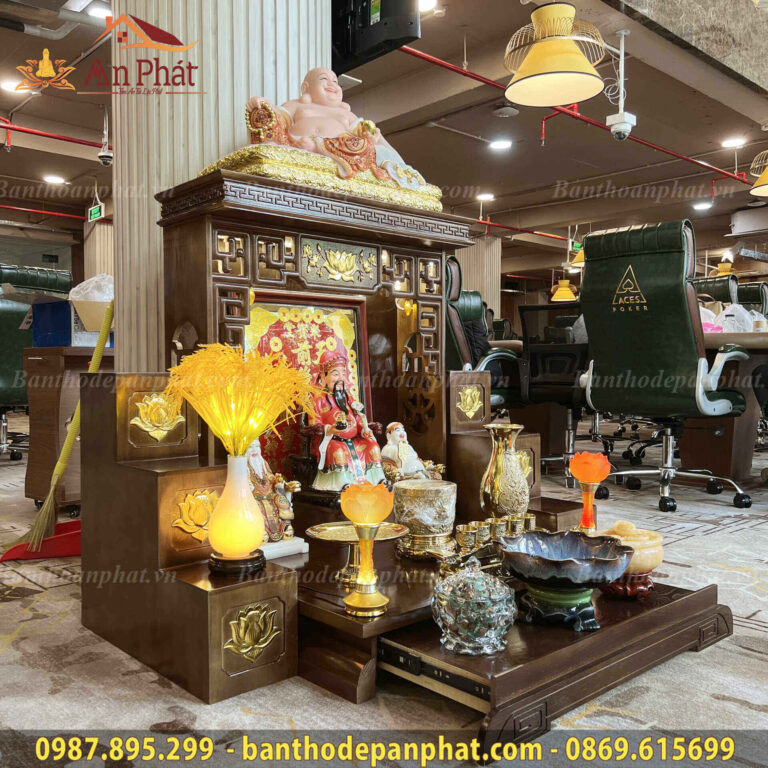 Bộ bàn thờ ông địa thần tài mái bằng hiện đại (Tài Lộc) + bục tam cấp