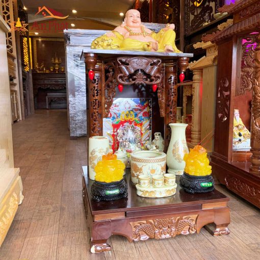Bộ bàn thờ ông địa thần tài màu cánh dán đẹp TT656 4 Bộ bàn thờ thần tài thổ địa mái bằng đồ thờ sứ
