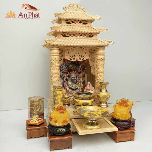 Bộ bàn thờ Thần tài 3 mái chùa đồ thờ bằng đồng cao cấp TT665 2 Bàn thờ ông địa thần tài hiện đại mái chùa đồ thờ đồng cao cấp