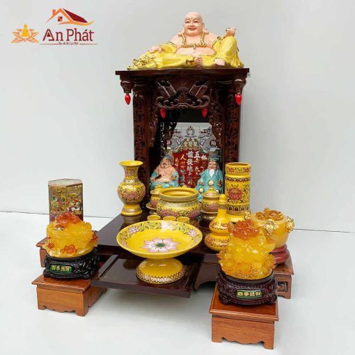 Bộ bàn thờ thần tài ông địa mái bằng hiện đại đẹp TT651 4 Bàn thờ thổ địa thần tài giá rẻ màu gụ