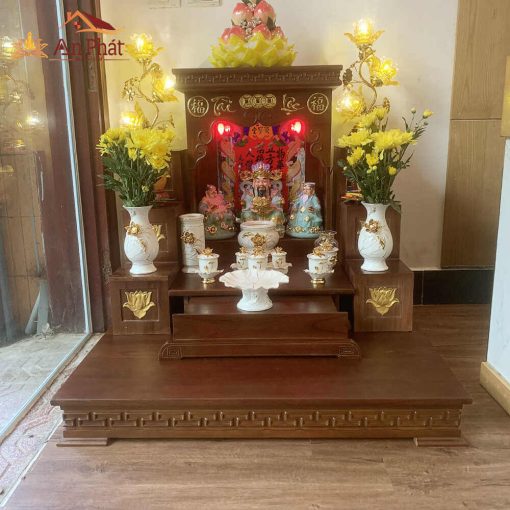 Bộ bàn thờ thần tài thổ địa mái bằng hiện đại, kệ thờ, bục tam cấp