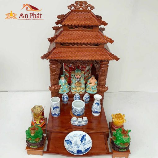 Bộ bàn thờ thần tài thổ địa 3 mái chùa chạm trổ tinh xảo