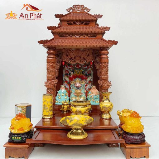 Bộ bàn thờ thần tài thổ địa 3 mái chùa đồ thờ bằng đồng TT670 2 Bàn thờ thần tài 3 mái chùa đẹp