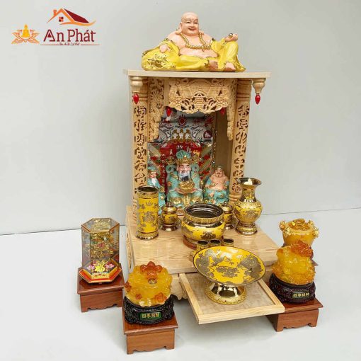 Bàn thờ thần tài thổ địa hiện đại màu trần sồi đẹp