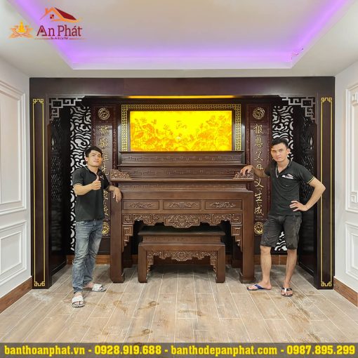 Không gian phòng thờ gia tiên đẹp gỗ gụ