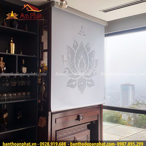 Rèm phòng thờ hiện đại họa tiết hoa sen trang trọng