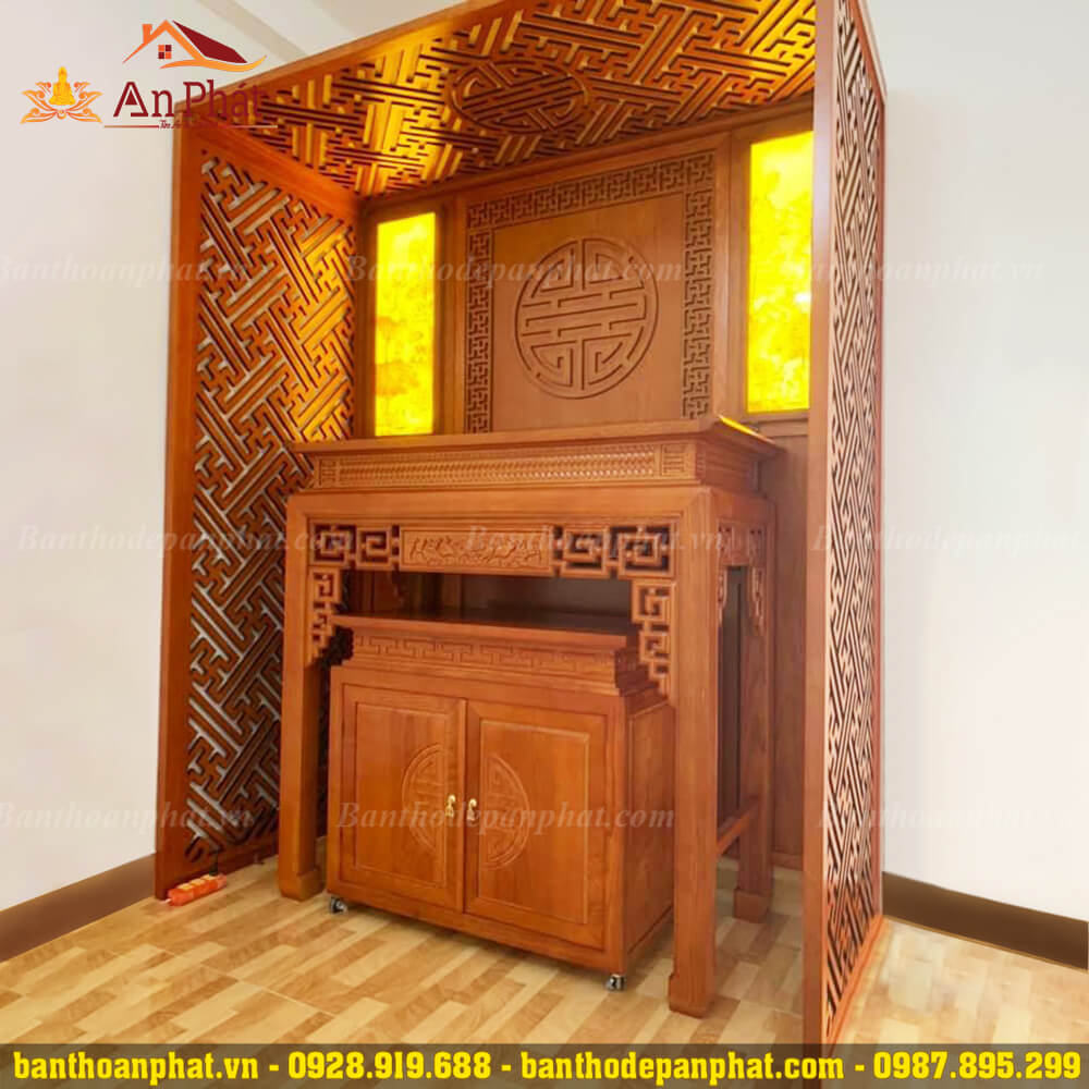 Mẫu bàn thờ đẹp thiết kế hiện đại gỗ hương