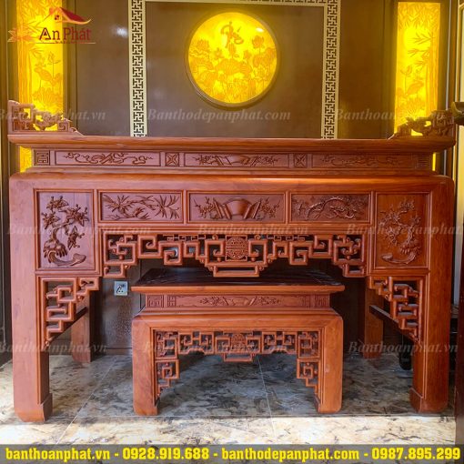 Bàn thờ gỗ hương kết hợp tranh trúc chỉ cao cấp