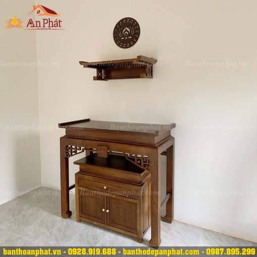 Bàn thờ gia tiên kết hợp bàn thờ treo tường Phật gỗ sồi