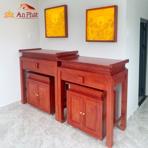 Tủ thờ gia tiên kết hợp bàn thờ Phật gỗ sồi