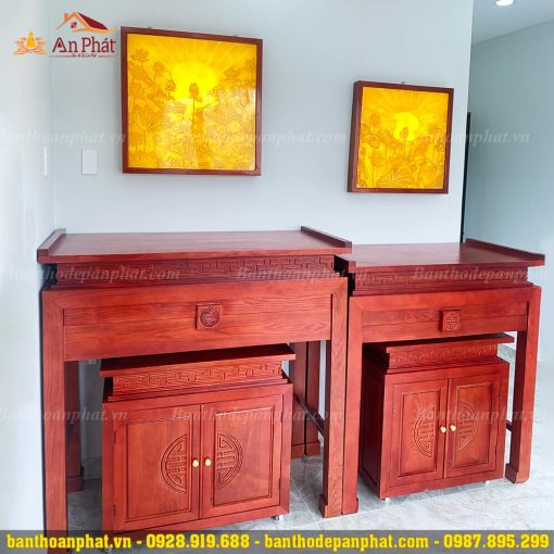 Mẫu bàn thờ gia tiên kết hợp bàn thờ Phật gỗ sồi