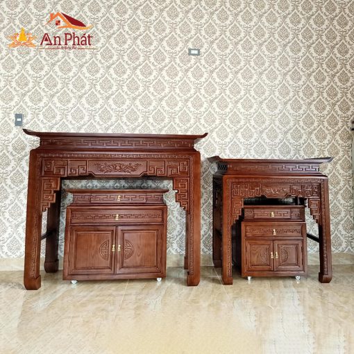 Tủ thờ gia tiên kết hợp tủ thờ Phật gỗ sồi