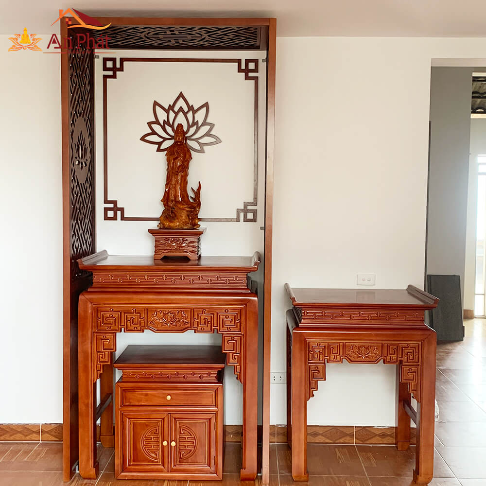 Tủ thờ Phật kết hợp bàn thờ gia tiên gỗ gõ