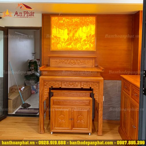 Tủ thờ tam cấp kết hợp bàn thờ 2 tầng gỗ hương cao cấp