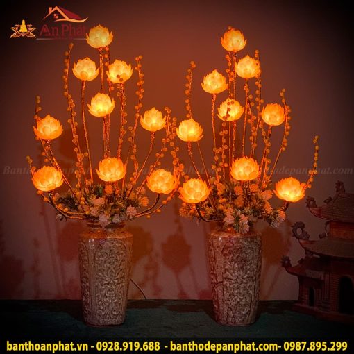 Bình bông đèn thờ mẫu hoa sen vàng 9 bông DT894