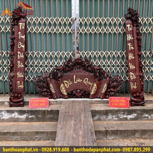 Bộ cuốn thư câu đối bằng gỗ gụ treo bàn thờ CT3041