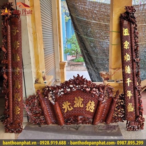 Bộ cuốn thư câu đối gỗ gụ cao cấp CT3017