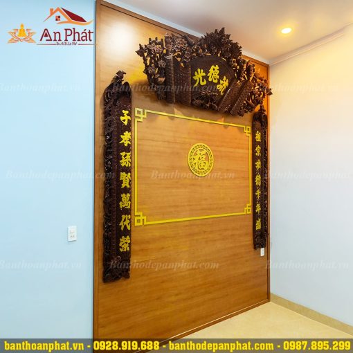 Bộ cuốn thư câu đối gỗ gụ cao cấp dát vàng CT3056