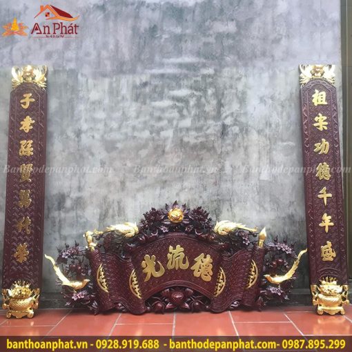 Bộ cuốn thư câu đối gỗ gụ đẹp CT3014