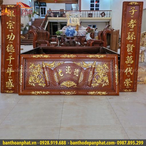 Bộ hoành phi câu đối bằng gỗ hương CT3021