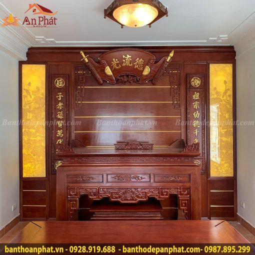 Cuốn thư câu đối mẫu chữ Hán rát vàng gỗ gụ CT3020