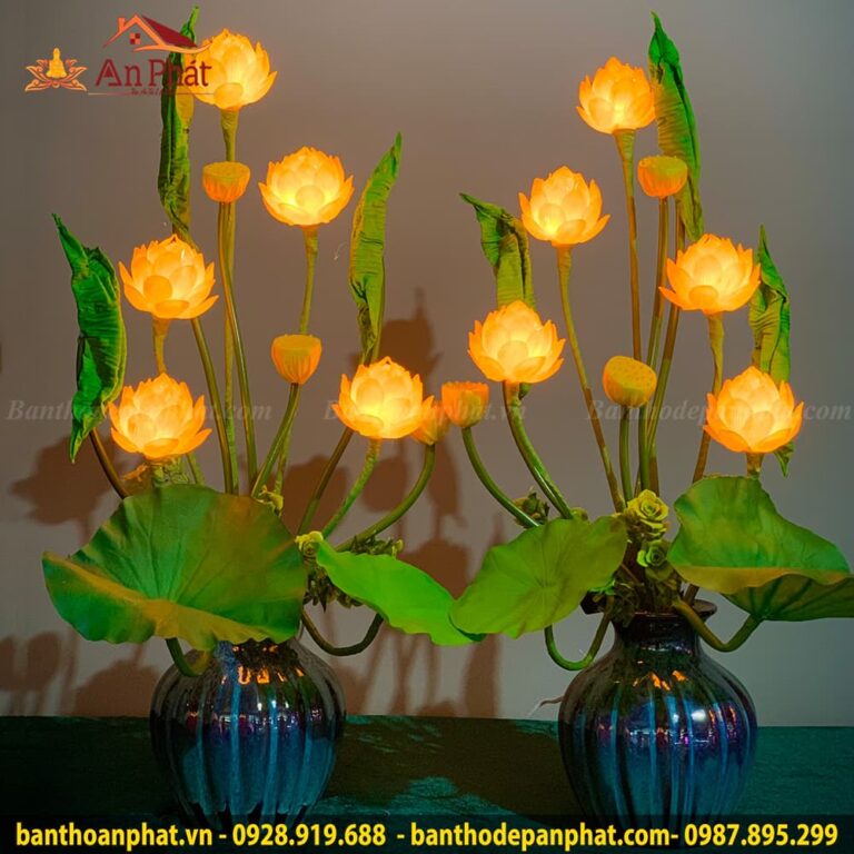 Đèn led bình hoa sen trang trí thân bình bằng sứ cao cấp DT914