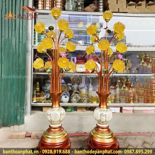 Đèn thờ cúng mẫu hoa sen lưu ly 13 bông DT834