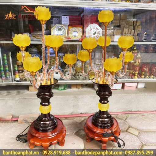 Đèn thờ cúng mẫu hoa sen lưu ly chớm nở 7 bông DT833