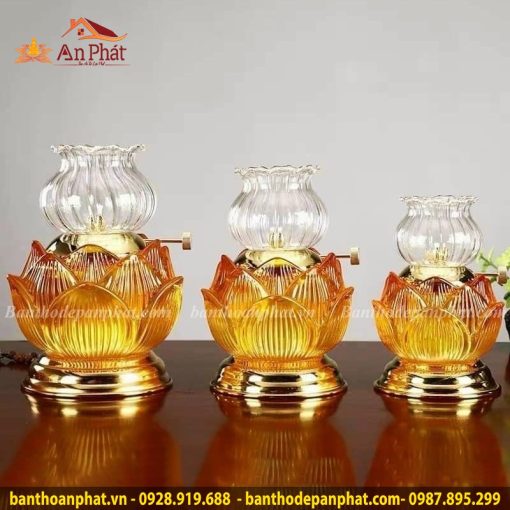 Đèn thờ dầu hoa sen chân đồng đẹp DT853