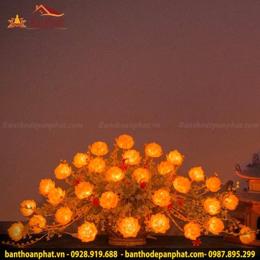 Đèn thờ đẹp lưu ly hoa sen vàng 31 bông DT892