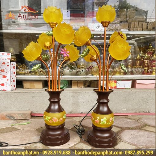 Đèn thờ đẹp mẫu hoa sen lưu ly chớm nở 5 bông DT832